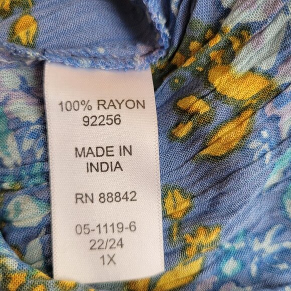 Woman Within 1XP 22/24 Blue Yellow Floral A Line Maxi Dress Modest Long Summer - Picture 4 of 5